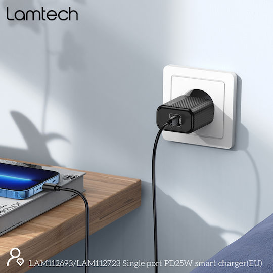 Lamtech Φορτιστής Χωρίς Καλώδιο με Θύρα USB-C 25W Power Delivery Μαύρος (LAM112723)