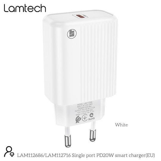 Lamtech Wireless Charger with USB-C Port 20W Power Delivery White (LAM112686)