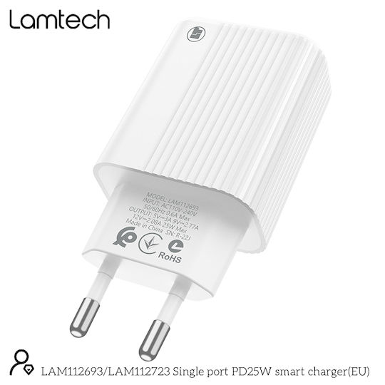 Lamtech Wireless Charger with USB-C Port 25W Power Delivery White (LAM112693)