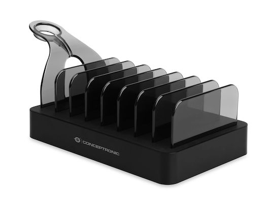 Conceptronic Βάση Φόρτισης με 6 Θύρες USB-A και 2 Θύρες USB-C 75W Power Delivery σε Μαύρο χρώμα (OZUL02B)