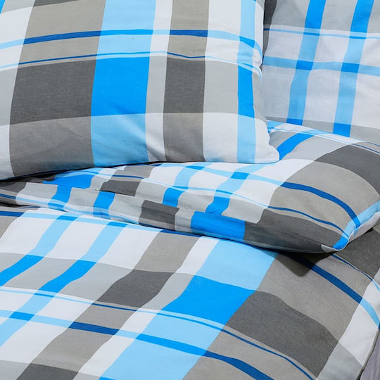 vidaXL Bettbezug-Set Baumwolle Doppelbett mit 2 Kissenbezügen 200x200 Blue / Grey