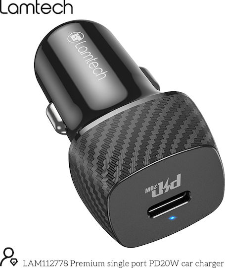 Lamtech Car Charger Black Fast Charging with a Port Type-C