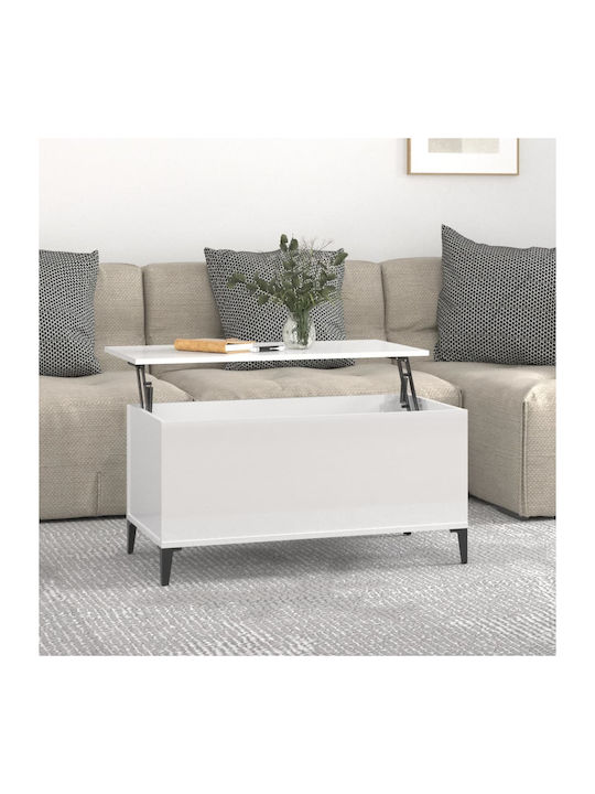 Rechteckig Couchtisch mit Servierkraft Glossy White L90xB44.5xH45cm