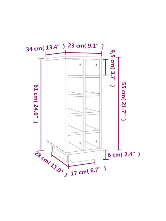 vidaXL Επιδαπέδια Μπουκαλοθήκη Ξύλινη Λευκή 23x34x61εκ.