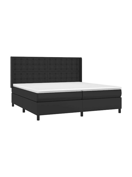 Κρεβάτι King Size Επενδυμένο με Δερματίνη Μαύρο με Στρώμα & Τάβλες 200x200cm