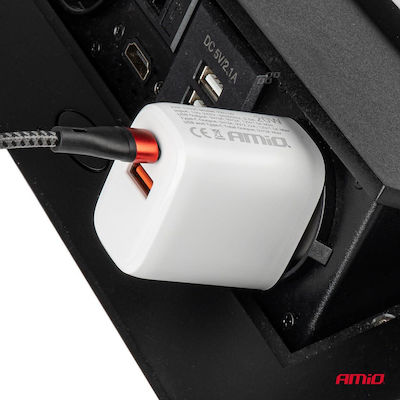 AMiO Charger Without Cable with USB-A Port and USB-C Port 20W Power Delivery / Quick Charge 3.0 Whites (02935)