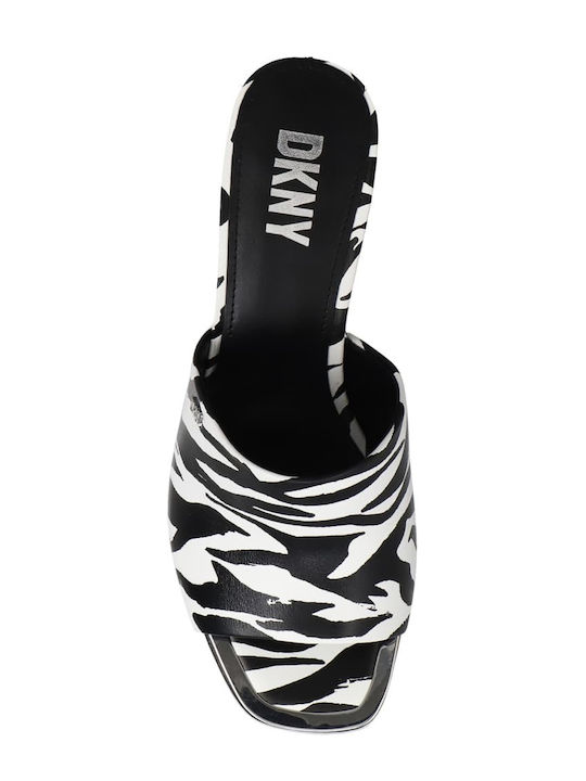 Bronx Δερμάτινα Mules με Λεπτό Ψηλό Τακούνι Black/White