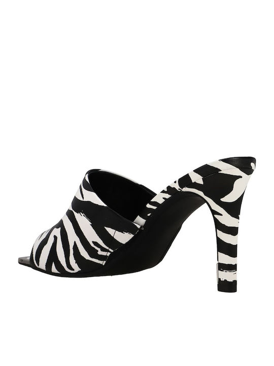 Bronx Δερμάτινα Mules με Λεπτό Ψηλό Τακούνι Black/White