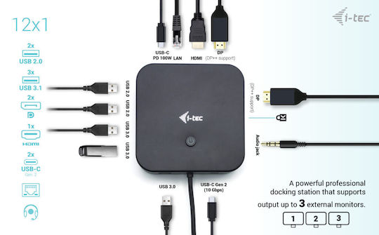 i-tec USB-C Docking Station με HDMI/DisplayPort 4K PD Ethernet και συνδεση 3 Οθονών Μαύρο (C31TRI4KDPDPRO100)