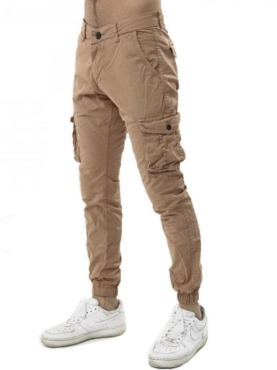 MEN'S CARGO FABRIC TROUSERS BEIGE 8022-001