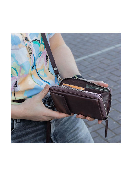 The Chesterfield Brand Leather Shoulder / Crossbody Bag with Zipper, Internal Compartments & Adjustable Strap Brown