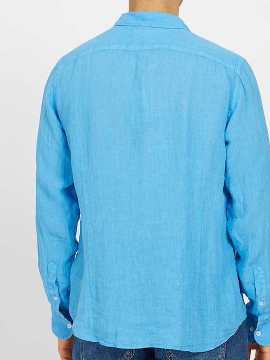 La Martina Men's Shirt Long Sleeve Linen Light Blue