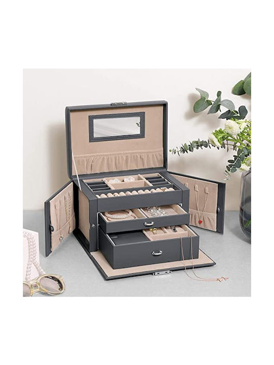 Songmics Velvet Jewellery Box with Drawer & Gray Mirror 26x18x17cm