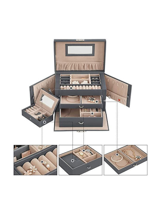 Songmics Velvet Jewellery Box with Drawer & Gray Mirror 26x18x17cm