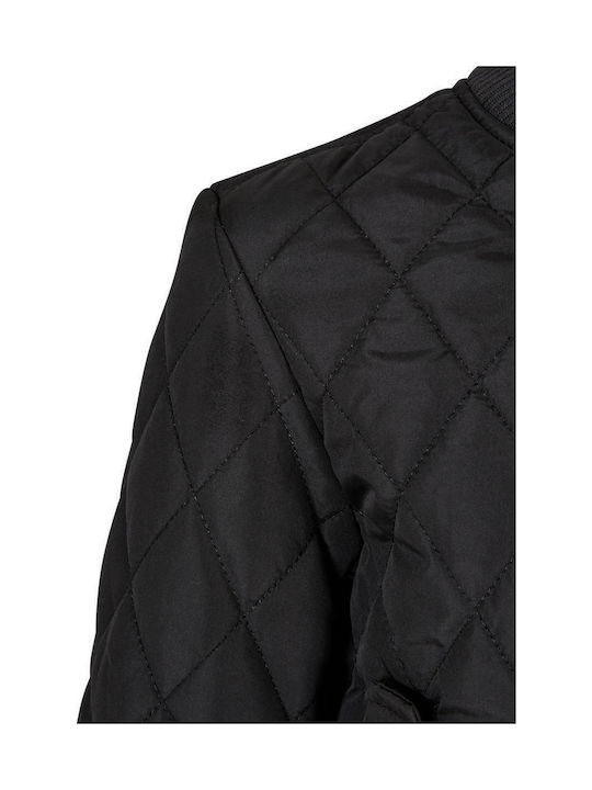 Diamond Quilted Nylon Kids Coat Short Black