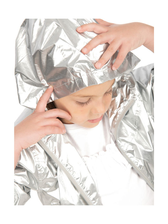 Kids Casual Short Coat with Hood Silver