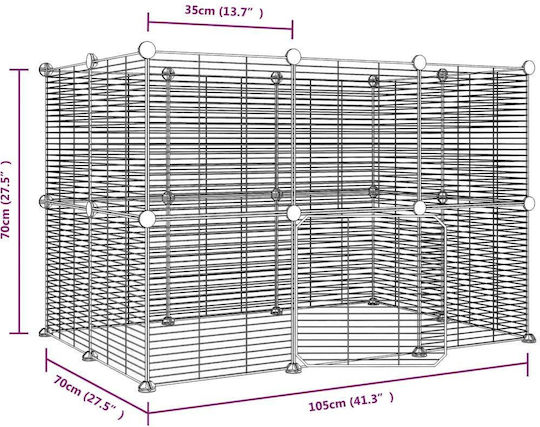 vidaXL Rodent Cage Rodent Cage with 20 Panels & Black Door 105x70x70cm