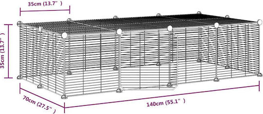 vidaXL Κλουβί Τρωκτικού 140x70x35cm με 20 Πάνελ & Πόρτα Μαύρο