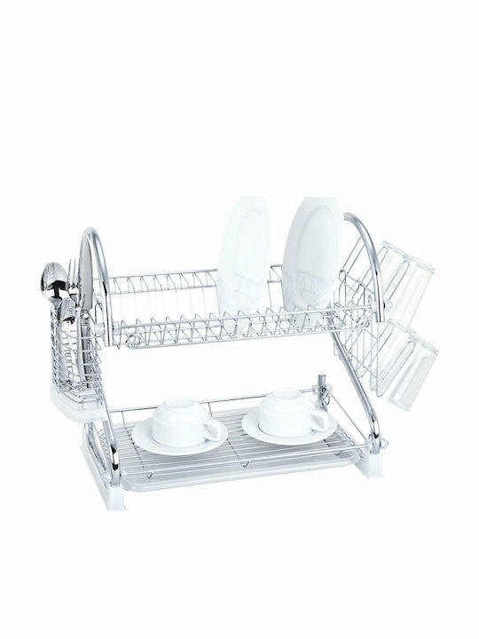 Dish Drainer Double Tier from Stainless Steel in Silver Color 53x23x32cm