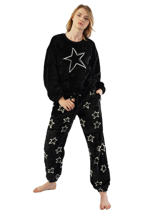 Vienetta Secret Winter Women's Pyjama Set Fleece Black