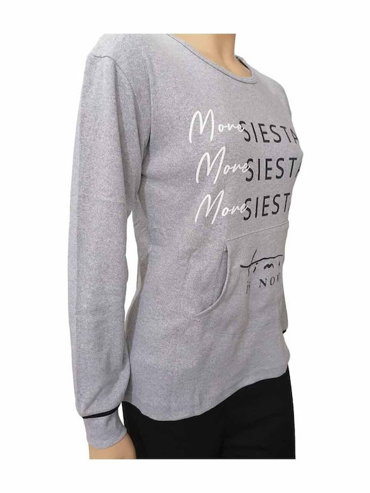 WOMEN'S COTTON PYJAMAS LONG SLEEVE W22 FAWN 6575 - GREY-BLACK