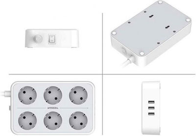 Tessan 6-Outlet Power Strip with USB 1.5m Gray