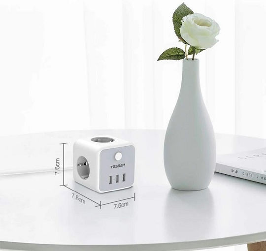 Tessan PowerCube 3 Θέσεων με 3 USB-A, Διακόπτη και Καλώδιο 1.5m Γκρι