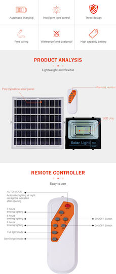 Invictus HSL-2010-90 Ηλιακό Φωτιστικό Δρόμου 90W Ψυχρό Λευκό 6000K με Αισθητήρα Κίνησης, Φωτοκύτταρο και Τηλεχειριστήριο IP65 50.8x22.8εκ.
