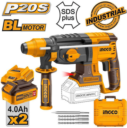 Ingco Κρουστικό Σκαπτικό Πιστολέτο Μπαταρίας Brushless 20V 2x4Ah με Υποδοχή SDS Plus CRHLI202287