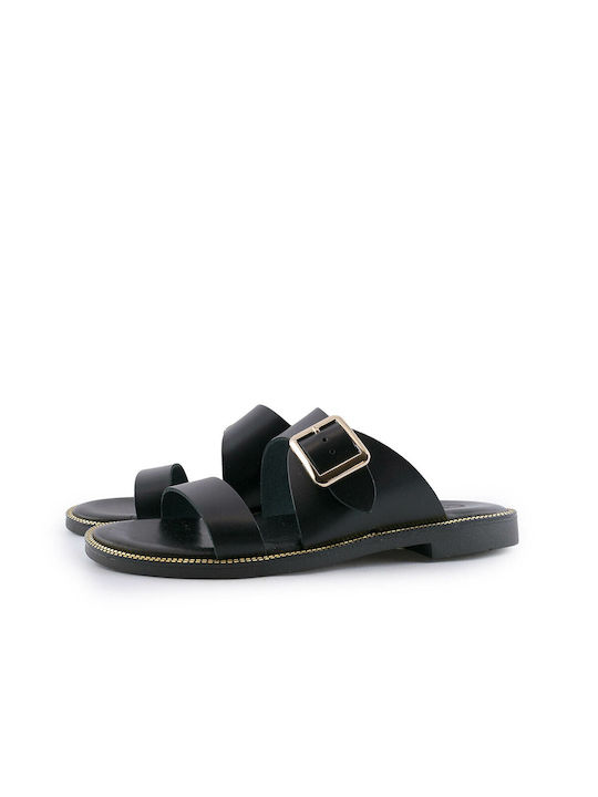 Bebaroque Leather Women's Flat Sandals in Black Color