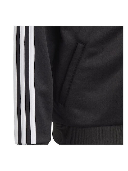 Athletic Kids Sweatshirt Cardigan with Hood Black 3 Stripes