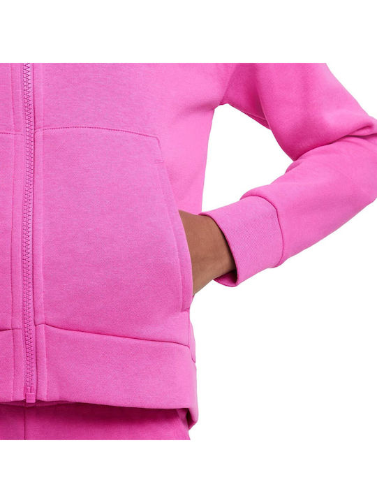 Fleece Kinder-Sweatshirt Strickjacke mit Kapuze und Taschen Fuchsie Sportswear Club