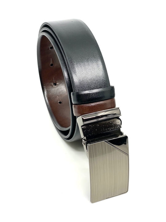 LGD-2021 Men's Belt Leather Double Sided Black / Brown 2021-A ΜΑΥΡΟ ΚΑΦΕ