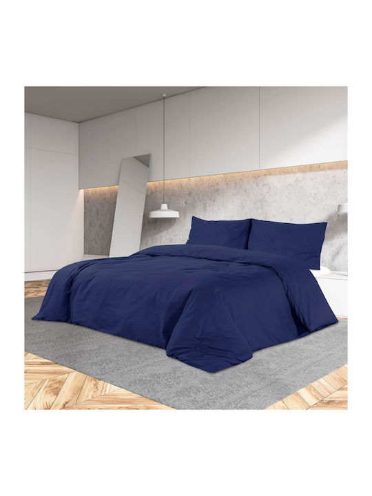 vidaXL Duvet Cover Set Cotton Queen with 2 Pillowcases 200x200 Navy Blue