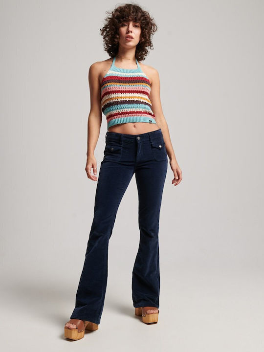 Vintage Women's Summer Crop Top Cotton with Straps & Halter Neck Striped Multicolour