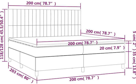 Bed King Size Upholstered with Fabric Dark Blue with Slats & Mattress 200x200cm