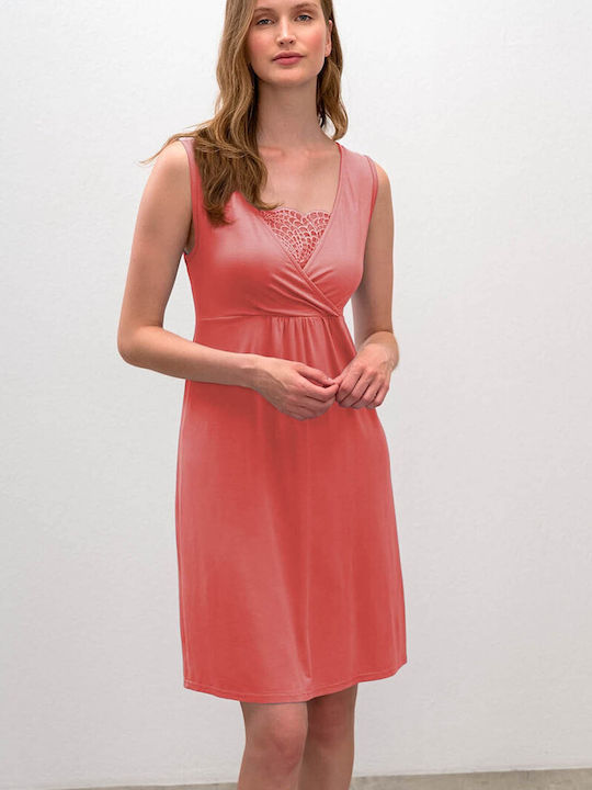 Vamp Spaghetti Strap Nightgown for Breastfeeding Pink
