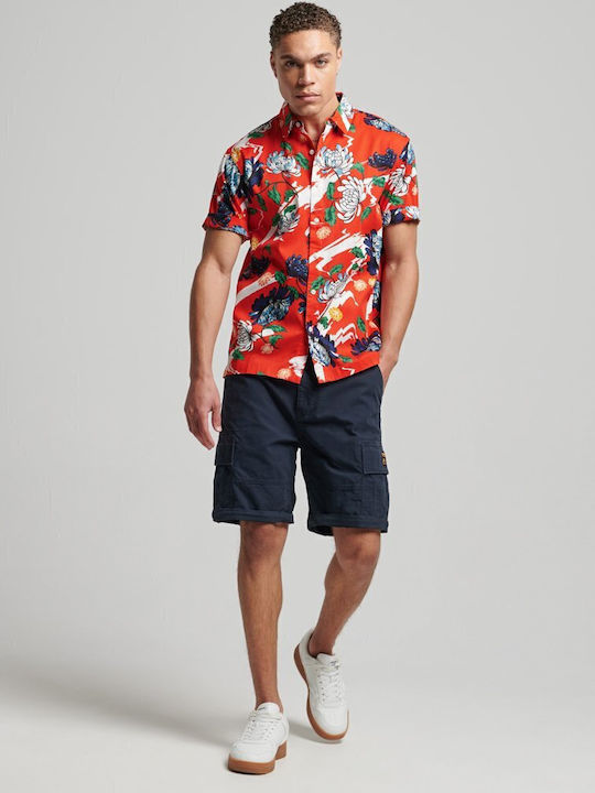 HAWAIIAN Short-sleeved Cotton Shirt Floral Orange