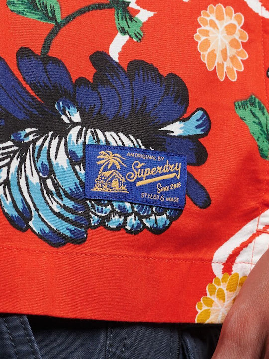 HAWAIIAN Short-sleeved Cotton Shirt Floral Orange