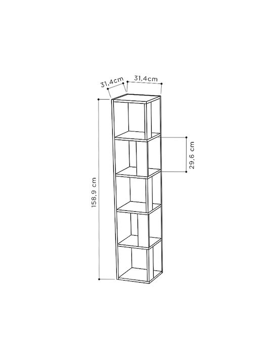 Corner Bookcase Piano White 31.4x31.4x158.9cm