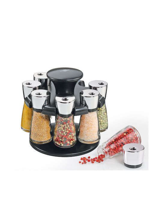 Kuchenprofi Glass Tabletop Spice Rack with Stand Black 8pcs