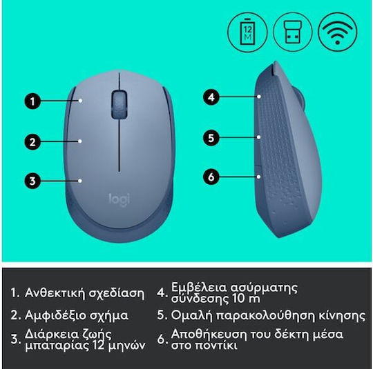Logitech M171 Kabellos Mini Maus Blue/Grey
