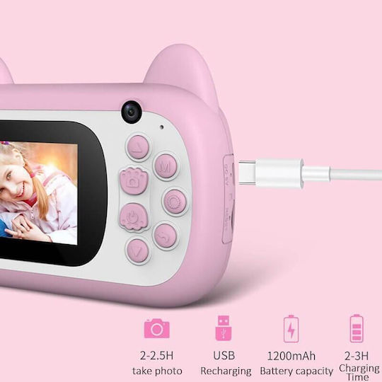 A7 Children's Camera Full HD (1080p) with Thermal Printing Pink