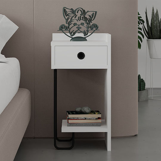 Sirius Wooden Bedside Table with Metallic Legs White 32x30x61cm