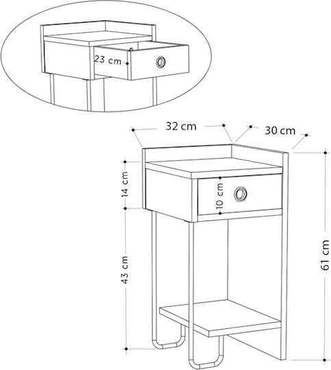 Sirius Bedside Table Wooden Natural Beech 32x30x61cm