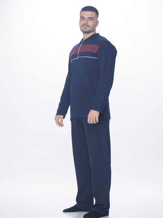 Men's pajamas,in straight line with internal jersey,Greek made,blue color (code PYZ54)