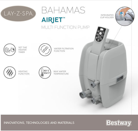 Bestway Στρογγυλή Πισίνα 669lt Φουσκωτή με Υδρομασάζ 180x66εκ. Γκρι