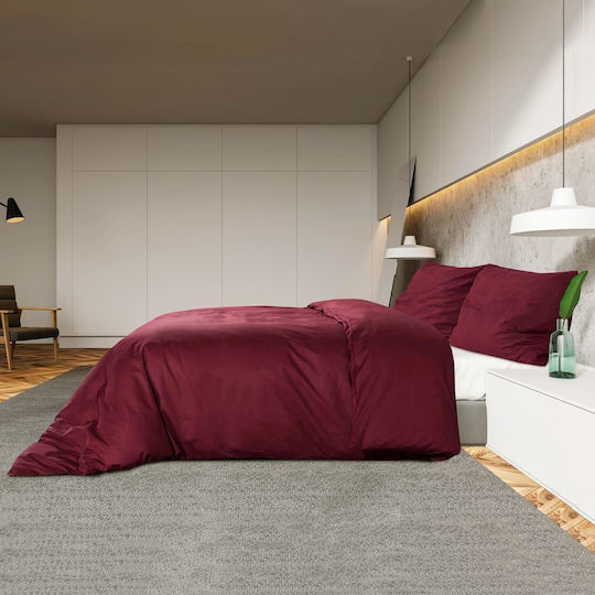 vidaXL Cotton Duvet Cover Set 140x200cm Single with Pillowcase Burgundy