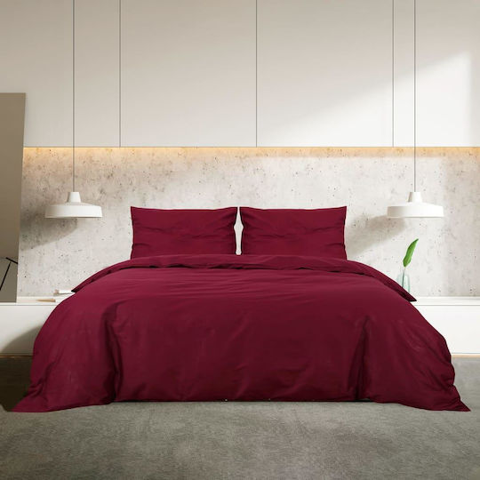 vidaXL Set Duvet Cover 240x220cm Queen with 2 Burgundy Pillowcases
