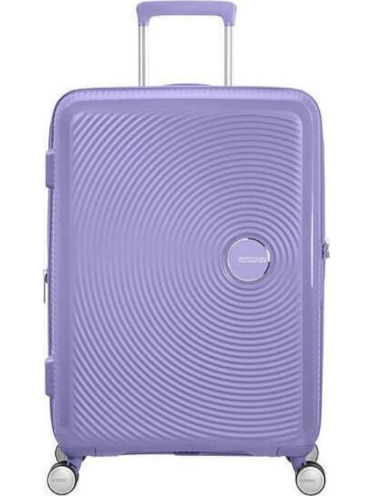 American Tourister Soundbox Spinner Expandable Medium Hard Purple Suitcase With 4 Wheels Height 67cm